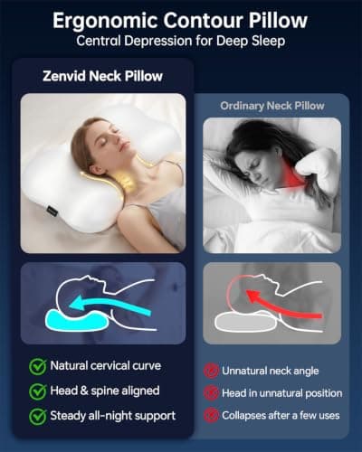Cervical Neck Pillow, Memory Foam Pillows for Side/Back/Stomach Sleepers view 3