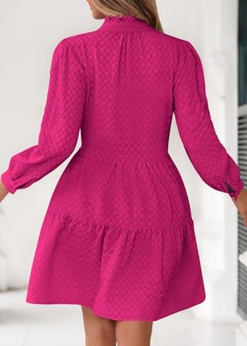 Lazysmile Dresses for Women Long Sleeve V Neck Button Down Ruffled Flowy Fall Casual Babydoll Tunic Dress view 2