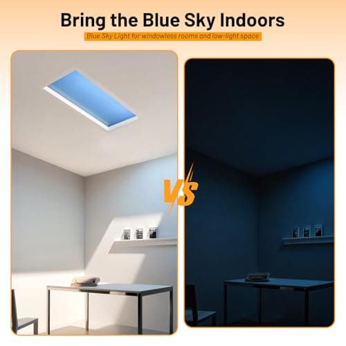 Aulaidik 1x2FT LED Blue Sky Light Panel with Remote Control, Artificial Skylight for Windowless Rooms, Dimmable Ceiling Decorative Light Fixtures, Feel-Like-Sunlight Panel for Office, Basement, Gym view 5