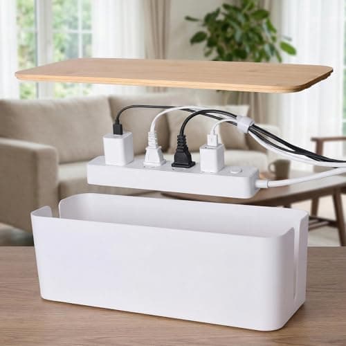 2 Pack Cable Management Box - Cord Organizer Box with Wooden Lid for TV Wires, Power Strips, Router, USB Hub & Under Desk Power: Baby & Pet Proof Cord Management, Cord Hider for Home & Office (White) view 2