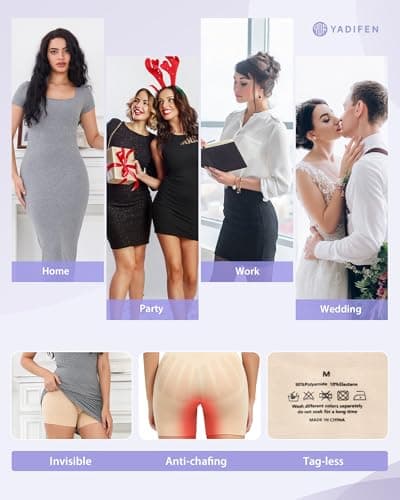 YADIFEN Shapewear for Women Tummy Control, Mid Waist Body Shaper Shorts Butt Lifting Seamless Shapewear Under Dresses view 5