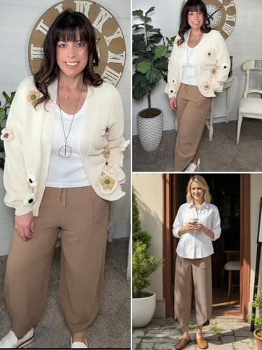 grewley Womens Barrel Harem Linen Pants Wide Leg Pants Baggy Palazzo Drawstring Elastic Waist with Pockets Beach view 4