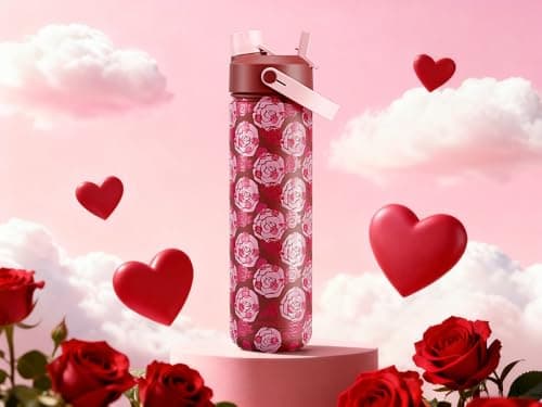 POWCAN 26 oz Insulated Water Bottle with 2-in-1 Straw and Spout Lid, Keep Cold 24H, Leak-Proof, Fits in Car Cup Holder, Stainless Steel Water Bottle for Gift, Holiday, Travel and School (Sweet Rosy) view 2