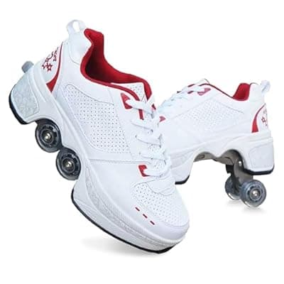 UonrvaoN Roller Skate Shoes for Girls Boys Kick Roller Shoes 2-in-1 Double-Row Deform Wheel Roller Skates Roller Skating Shoes for Kids Ages 6-12