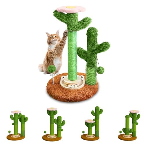 2026 New DIY 9+ Installation Styles 42" Cactus Cat Scratching Post with Self-Grooming Brush and Ball Toy | Modular Sisal Cat Scratching Post for Indoor Cats and Kittens, Customizable Cat Furniture