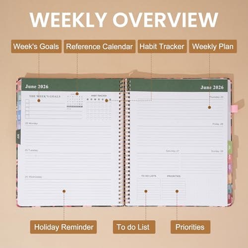 2026 Planner Weekly and Monthly Daily Hard Cover Calendar Planners 8.5 x 11 Jan 2026-Dec 2026 for Women with Stickers & Tabs Large Yearly Agenda for Mom Work Home- Floral view 5