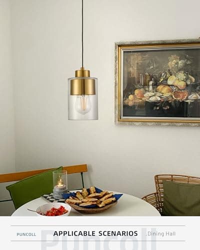 puncoll Gold Pendant Lights Kitchen Island - Hanging Lights Fixtures with Dual Shade - Clear Glass Modern Kitchen Pendant Lighting Over Island, H2514-BG view 2