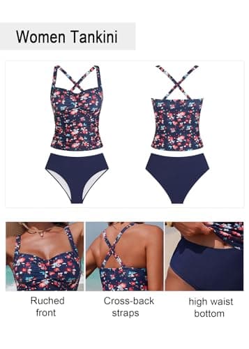 ZAFUL Tankini Swimsuit Tummy Control Bathing Suits Two Piece Swimwear Rushed Swim Top with High Waisted Bottom view 4