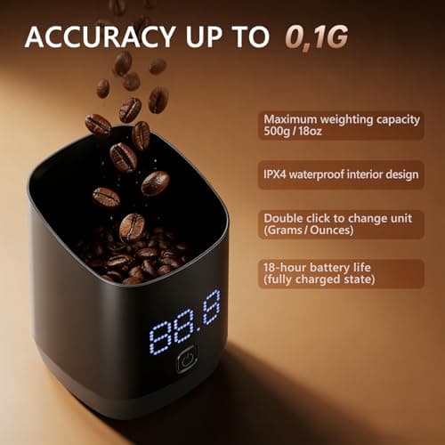 Digital Coffee Scale, Digital Coffee Bean Dosing Cup, 0.1g High Precision Mini Coffee Scale for Pour Over, Espresso, and French Press, Rechargeable Coffee Scale with LED Display, Tare Function view 4