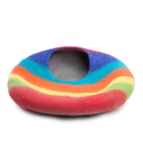 Woolygon Premium Felt Cat Cave Bed – Wool Kitty Beds Handcrafted Kitten Caves Bed for Indoor Cats - Made from Merino Wool, Foldable Cat Hideaway Covered Cat House Pod (Rainbow Twist) view 5