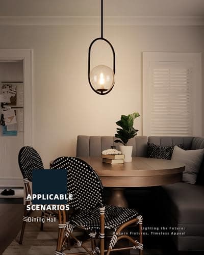 puncoll Glass Pendant Lights - 1-Light Pendant Lighting for Kitchen Island with Black Finish - Vintage Pendant Light Fixtures - Black Hanging Lights for Kitchen H9376-CLBK view 3