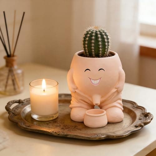 Funny Smiley Face Resin Planter, Novelty Whimsical Flower Pot with Drainage Spout, Cute Succulent Planter for Indoor Outdoor Garden Decor, Unique Gift for Plant Lovers view 3