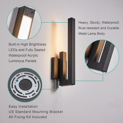 Tarentlight 15" Ht Modern Minimalist Linear Outdoor Wall Light,3000K 13W Integrated LED,Textured Black Anti-Rust Metal,Wet Rated for Exterior House, Porch & Patio,Garage,Yard Front Door,Garden. view 6