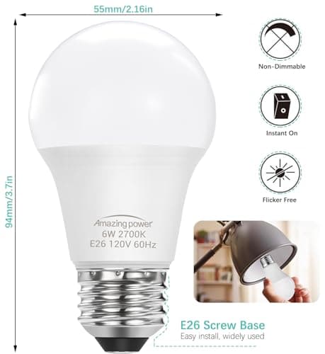 Amazing power E26 LED Bulb, 40W Equivalent Medium Base Light Bulb, Non-Dimmable, Soft White 2700K, 6W E26 LED Light Bulbs for Home Lighting Lamp, 4-Pack view 4