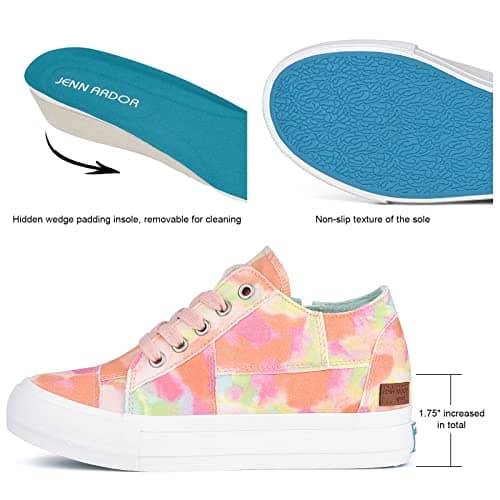 JENN ARDOR Wedge Sneakers for Women Fashion Canvas Shoes Casual Platform Hidden Heel Womens Slip On Sneaker Non Slip Side Zipper view 2