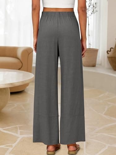 ANRABESS Women's Wide Leg Linen Pants Summer Boho Casual Elastic Waist Long Lounge Travel Pants Trousers with Pockets view 4