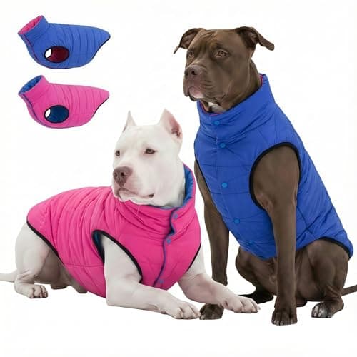 LovinPet Reversible Dog Puffer Coat for Medium & Large Dogs, Down‑Insulated Winter Jacket, Water‑Resistant & Wind‑Resistant, Anti‑Static, Dual-Sided Blue & Red for Cold Weather, 2XL