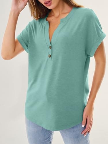GKBK Womens Short Sleeve V Neck Henley Tops Dressy Casual Blouses Summer Trendy Vacation Tee Shirts 2026 Fashion Clothes view 6