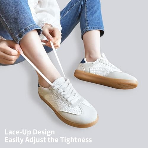 JENN ARDOR Low Top Sneakers for Women Lace-up Fashion Tennis Shoes Casual Slip On Sneaker Padded Non Slip Footwear for Work, Walking, Everyday Wear view 2