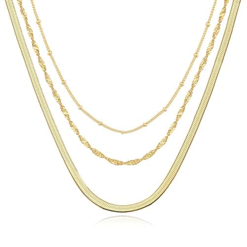 JNZSSWHJJH Gold Chain Necklace for Women - 18K Gold Plated Gold Chain Necklace Layered Herringbone Rope Snake Paperclip Chain Necklaces Dainty Gold Chain Necklace for Women Gold Jewelry Gifts view 1