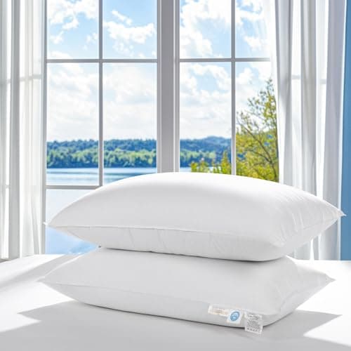 LBRO2M Canadian Fluffy Goose Down Pillow King Size 1050 Fill Power 80% Goose Down 20% Goose Feather Bed Pillow with 100% Cotton, Teflon Finish Shell Down Pillows Plush and Support (20"X36", Set of 2) view 2