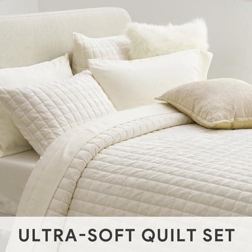RECYCO Luxury Velvet Quilt Set King Size, Lightweight Velvet Comforter Set, Oversized Bedspread Coverlet Quilted Bedding Set, with 2 Matching Pillow Shams, for All Season, Cream White view 5