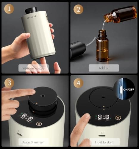 DOQASOO Waterless Diffuser for Essential Oil, 96H Portable, Home, Room | Up to 600 sq ft, 96H Battery, 20mL, 4 Timers & 4 Mist Levels, Car & Home, 25dB Quiet, Portable, for Office, Bedroom, Travel view 2