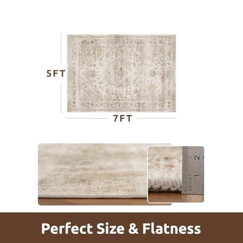 AMOAMI-Area Rug 5X7 Rugs for Living Room-Vintage Soft Beige Rugs for Bedroom-Non Slip Carpet-Machine Washable Rug for Dining Room Living Room Bedroom Office Under Table-Beige view 2