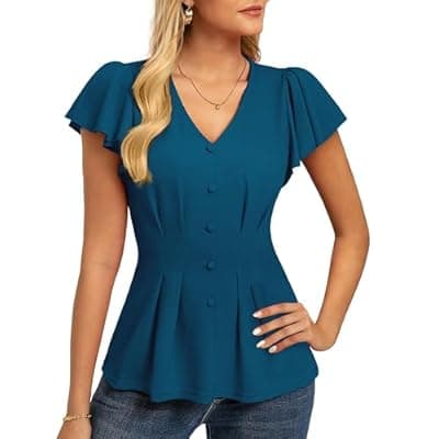 GRACE KARIN Summer Blouses for Women Dressy Casual, 2026 Ruffle Sleeve Peplum Tops, Business Work Shirt Fashion Clothing