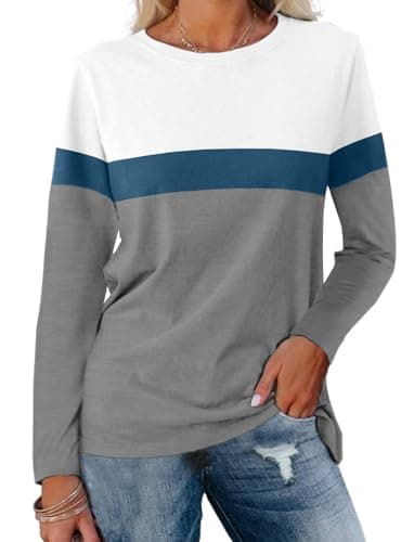 Jeqeocafy Women's Color Block Tunics Tops Crewneck Long Sleeve Shirts Casual Pullover Loose Fit T-Shirt — image 1