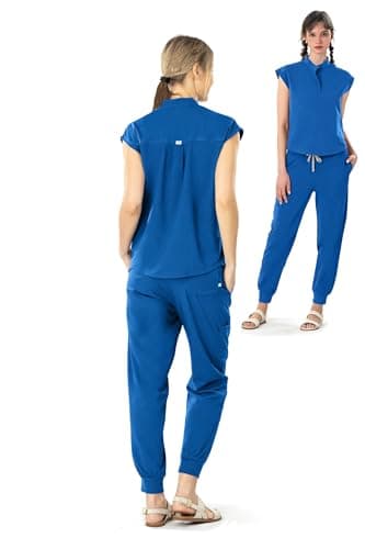 Bovchies Scrubs for Women Set - Sleeveless Stand Collar Scrub Top & Drawstring Jogger Pants, Scrub Set for Nurse Workwear view 2