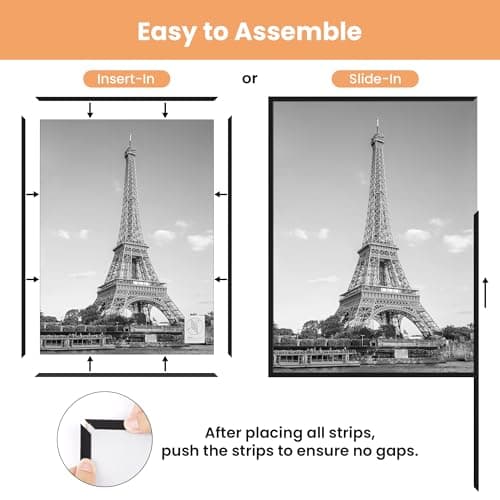 upsimples 11x14 Picture Frame Black 3 Pack, Scratch-Proof Poster Frames 11 x 14 for Photo Gallery - Slide-In Strips, Horizontal or Vertical Wall Mounting view 4