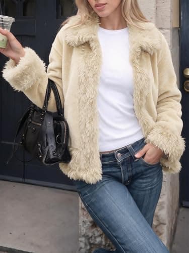 Tankaneo Womens Faux Fur Jackets Warm Winter Shaggy Fluffy Outerwear Coats view 3