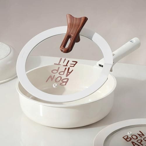 CAROTE 18Pcs Ceramic Cookware Set with Detachable Handle, Pots and Pans Set Non Stick, Non Toxic Kitchen Cooking Sets with Stand-Up Lid, PFAS and PFOA Free, Oven Safe, Induction Ready, Cream White view 2