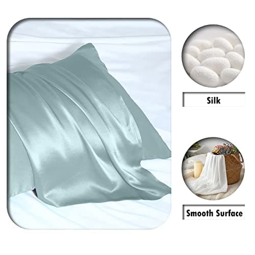 Mulberry Silk Pillowcase for Hair and Skin Standard Size 20"X 26" Pillow Case with Hidden Zipper Soft Breathable Smooth Cooling Silk Pillow Covers for Sleeping (Haze Blue,Standard,1Pcs) view 2