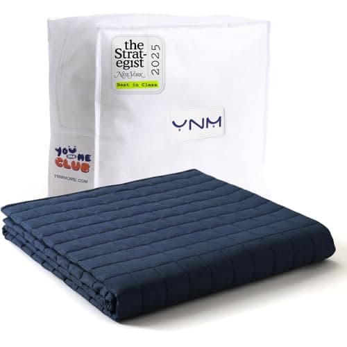 YnM Exclusive Weighted Blanket, Soothing Cotton, Smallest Compartments with Glass Beads, Bed Blanket for One Person of 110lbs, Ideal for Twin/Full Bed (48x72 Inches, 12 Pounds, Navy) view 1