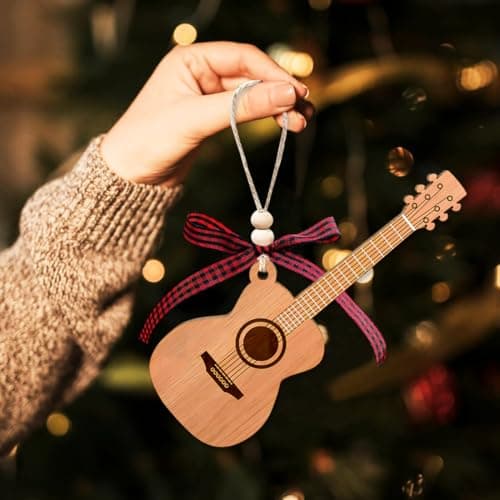 Guitar Ornaments for Christmas Tree, Mini Wooden Guitar Ornament Decor, Unique Music Ornaments - Best Gifts for Guitarists Lovers view 6