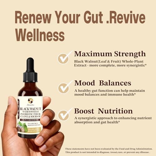 Starisetme Wormwood Black Walnut Cleanse for Humans Tincture – Max Strength Gut Health Prebiotics w/Clove, Soursop,Pumpkin Seed, Plus Vitamins, Minerals for Immune & Mood丨Women & Men- Vegan, Non-GMO view 4