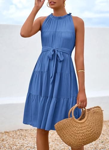 Okiwam Womens Summer Dress 2026 Sleeveless Halter Neck Flowy Mini Sundress Casual Babydoll Spring Beach Vacation Clothes view 6