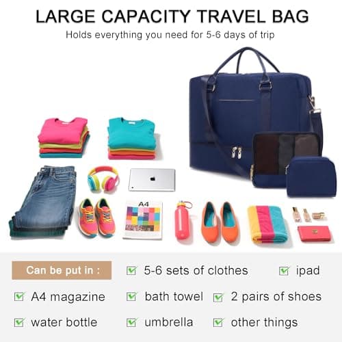 Travel Duffle Bag for Women Carry on Bags Overnight Weekender Bags Toiletry Hospital Gym Bag with Shoe Compartment 3pcs Set view 4