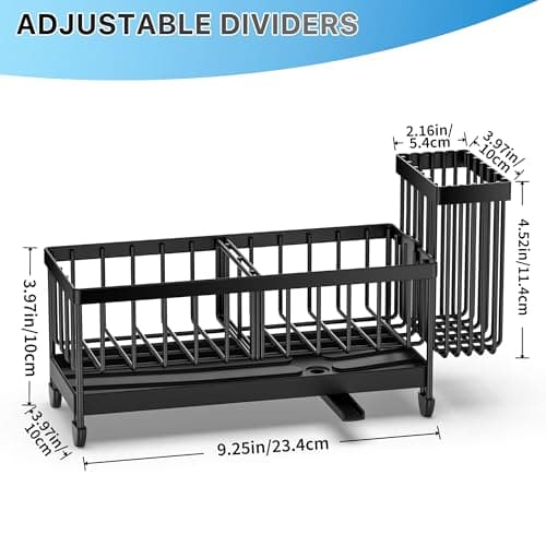 Cisily Sponge Holder for Kitchen Sink, Sink Caddy Organizer with High Brush Holder, Kitchen Countertop Organizers and Storage Essentials, Rustproof 304 Stainless Steel (Black, 9.25″) view 2