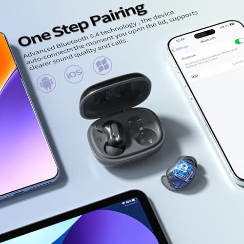 Mini ANC Sleep Earbuds, Wireless Ear Buds Headphones for Side Sleepers | Bluetooth 5.4 Deep Bass Stereo 48H Playtime Ear Buds, 4 ENC Noise Cancelling Mic for Side Sleepers uninterrupted night sleep view 5