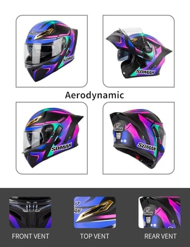 Bluetooth Motorcycle Helmet, Unisex, Dual-Lens Full-face Helmet, Flip-up, Modular Motorcycle Helmet with Bluetooth, DOT Approved view 3