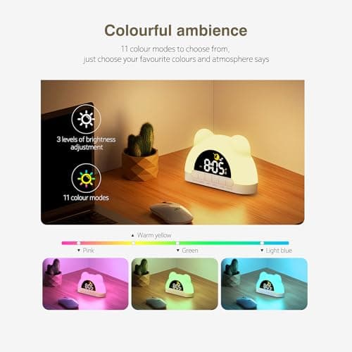 Outetrails LED Alarm Clock,Digital Alarm Clock for Girls and Boys, Little Bear Alarm Clock for Gift, 11 RGB Color Night Light and 13 Relaxing Music, Snooze, Brightness and Volume Adjustable view 6