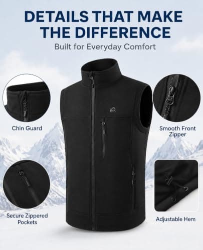 CHANGEOWN Heated Vest for Men,9 Heating Zones,Battery Pack Included | 10000mAh Battery, 3 Heat Settings, Up to 10H Runtime, Neck Heating, Windproof Softshell for Hunting, Work & Outdoors view 5