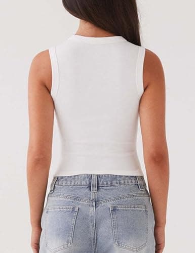 Relety Womens Crop Tank Tops Going Out Button Down Vest Seamless Ribbed Trendy Shirts Cute Sleeveless Summer Spring Y2K Cami view 6