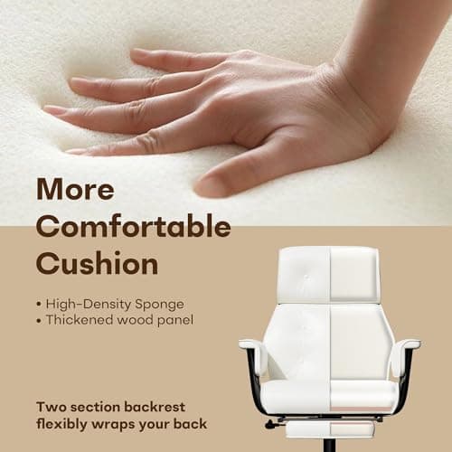 SeekFancy Criss Cross Chair with Wheels and Arms, Reclining Office Chair with Footrest and Wide Seat, Leather Big and Tall Desk Chair 400LBS, Button Tufted Vintage Design, White view 5