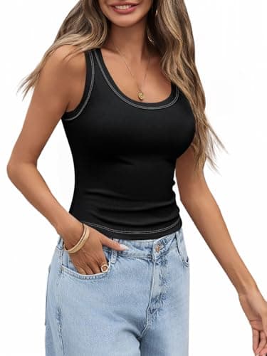 Tankaneo Womens Summer Ribbed Tank Top Casual Ringer Scoop Neck Sleeveless Knit Fitted Tops Going Out Tee Shirts — image 1