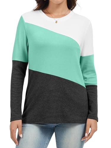 Jeqeocafy Women's Color Block Tunics Tops Crewneck Long Sleeve Shirts Casual Pullover Loose Fit T-Shirt — image 1
