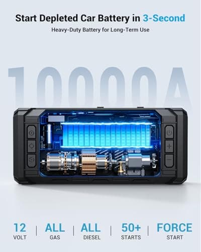 AVAPOW 10000A Jump Starter with Air Compressor, 12V Portable Jump Box | Starts All Gas & All Diesel, Built-in 150PSI Air Compressor, 30W PD Fast Charging, 4" HD Display, EVA Case view 4